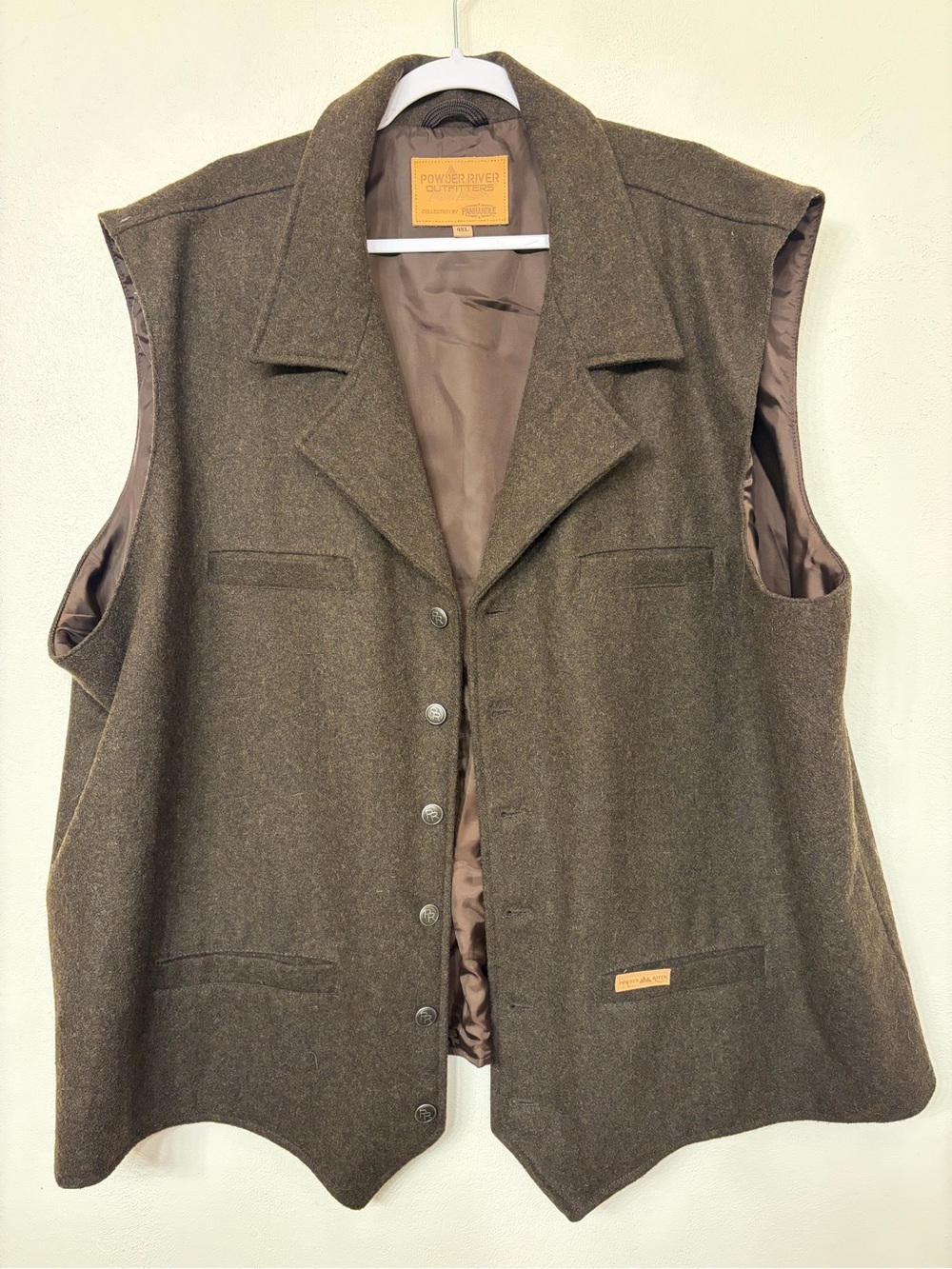 Powder River Outfitters Men's Vest Brown Wool Western Rodeo Cowboy Panhandle 4XL